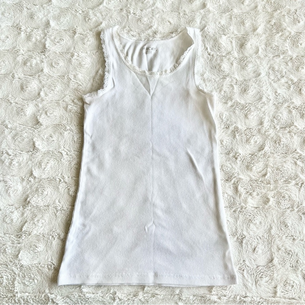 Cherokee Tank Top Girls Large White Cotton Blend Knit Lace Trim Stretch Casual